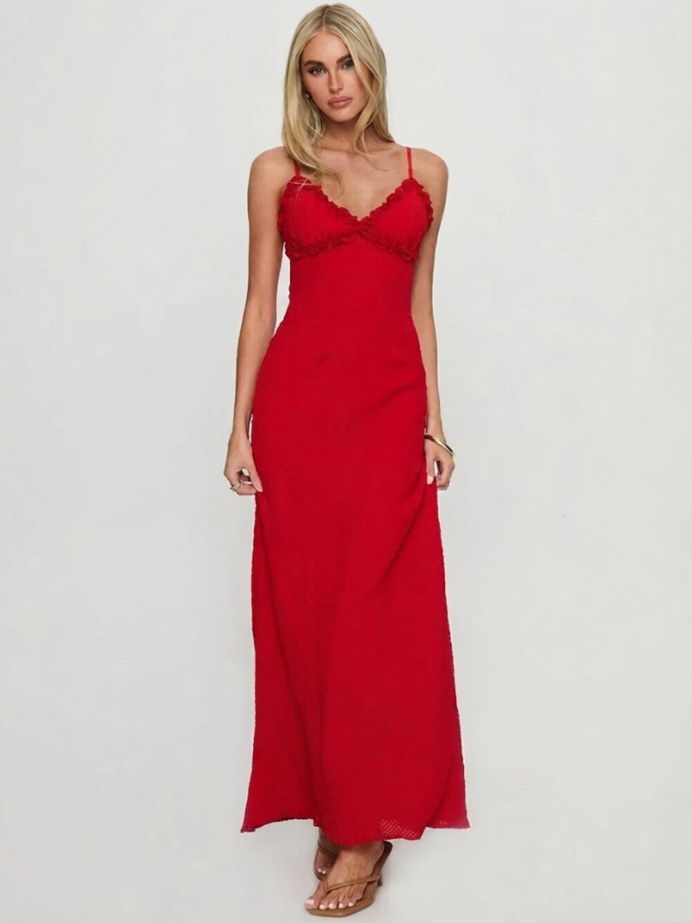 NEW Princess Polly Red Willah Frill Trim Maxi Dress Size 6 57007